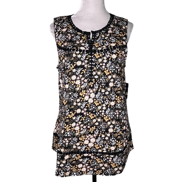 Lucky Brand Tops - Lucky Brand Sleeveless Top Floral Print Black Cream Size Large